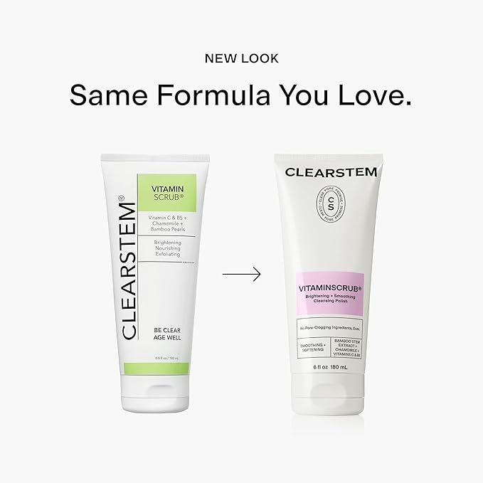CLEARSTEM - VITAMINSCRUB - Antioxidant-Infused Scrub Cleanser - Exfoliating Face Wash + Body Scrub - Vitamin C, Hemp, Bamboo - Skin Care Products - Gluten Free, Cruelty Free - 6 fl oz / 177ml-BrightBean Baby