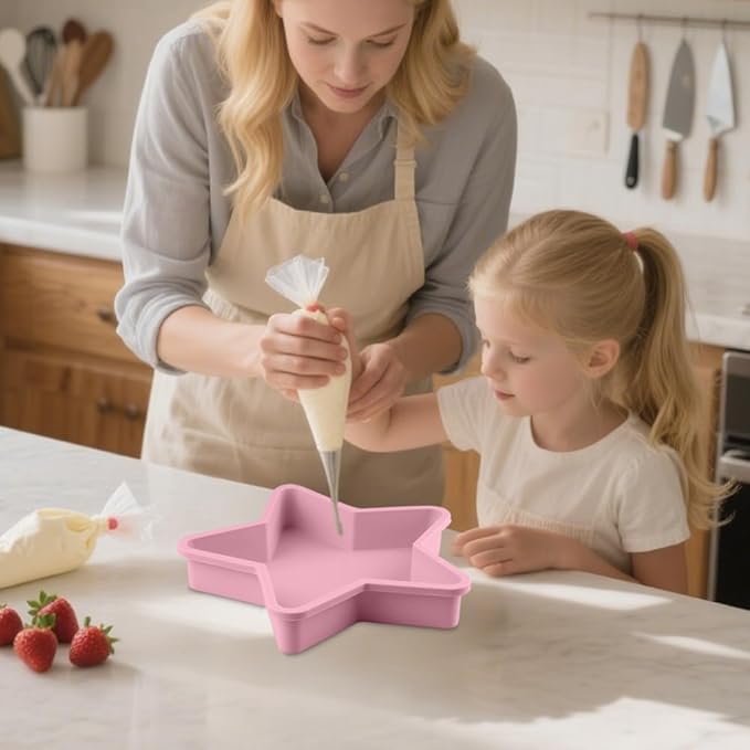2 Pcs Star Shaped Cake Pans, 10 Inch Silicone Cake Molds, Silicone Baking Mold, Flexible Nonstick Baking Pans for Cakes, Cheese Cakes and Chocolate Cake, Blue, Pink
