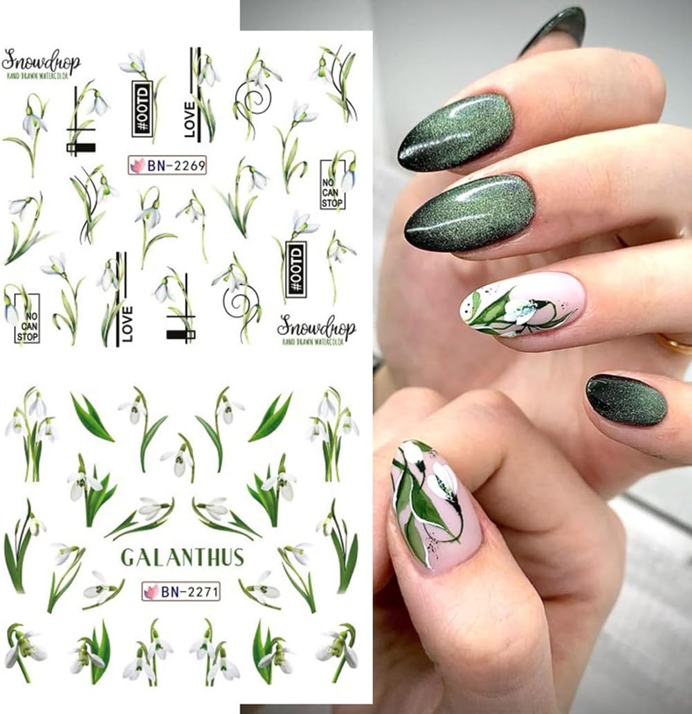 Flowers Nail Art Stickers Decals Tulip Floral Leaf Watercolor Nail Art Decals Transfer Foils for Nails Supply Butterfly Flowers Designs Nail Tattoo Sliders for Women DIY Manicure Nail Decoration 12PCS-BrightBean Baby