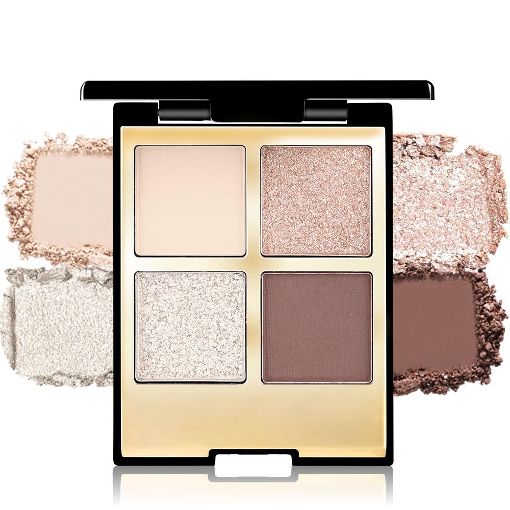 4 Colors Eyeshadow Makeup Palette,Nude Rose Gold Brown Natural Neutral Nude Eye Shadow Palette with Mirror,Long Lasting Naturing-Looking,Waterproof,Travel Size-BrightBean Baby
