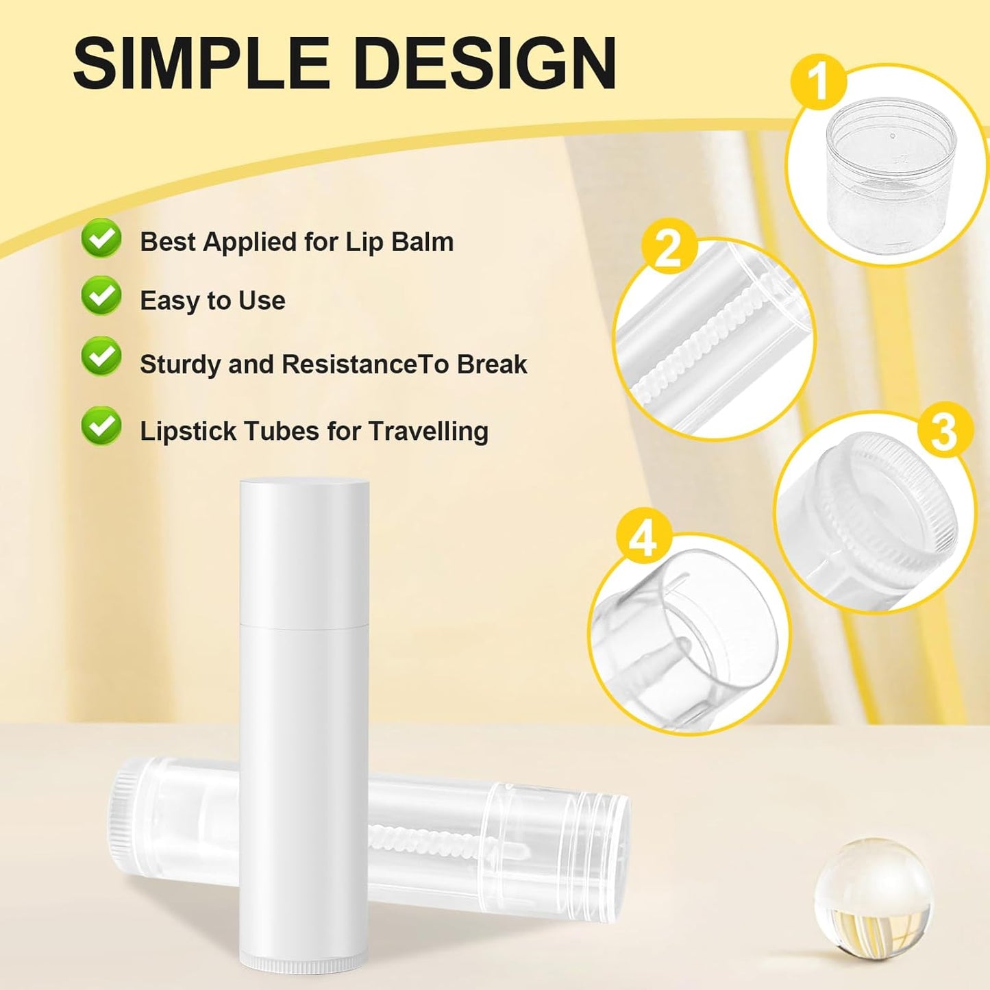 Empty Lip Balm Tubes for DIY Lipstick with Leak-proof Caps, 100-Pack Lip Balm Containers BPA Free, White-BrightBean Baby