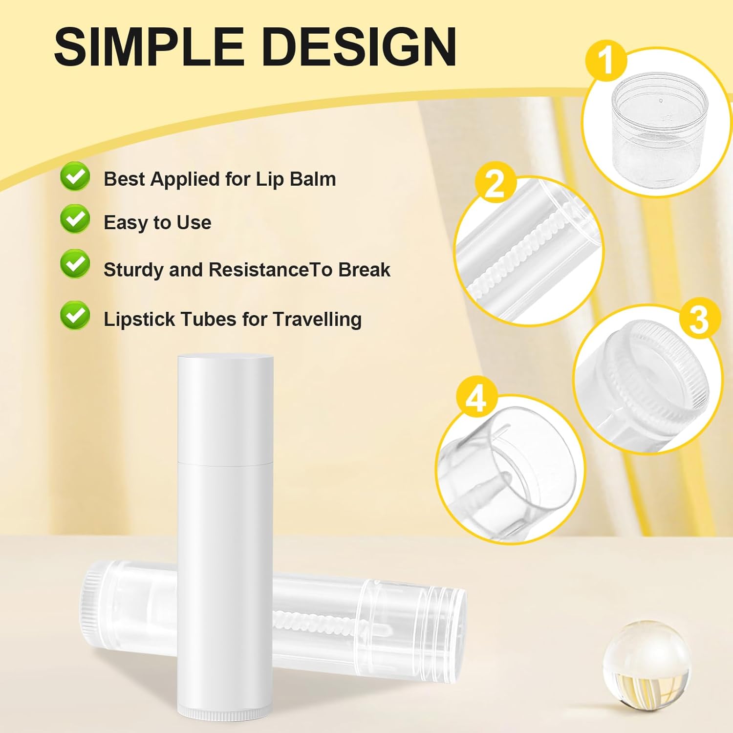 Empty Lip Balm Tubes for DIY Lipstick with Leak-proof Caps, 100-Pack Lip Balm Containers BPA Free, White-BrightBean Baby
