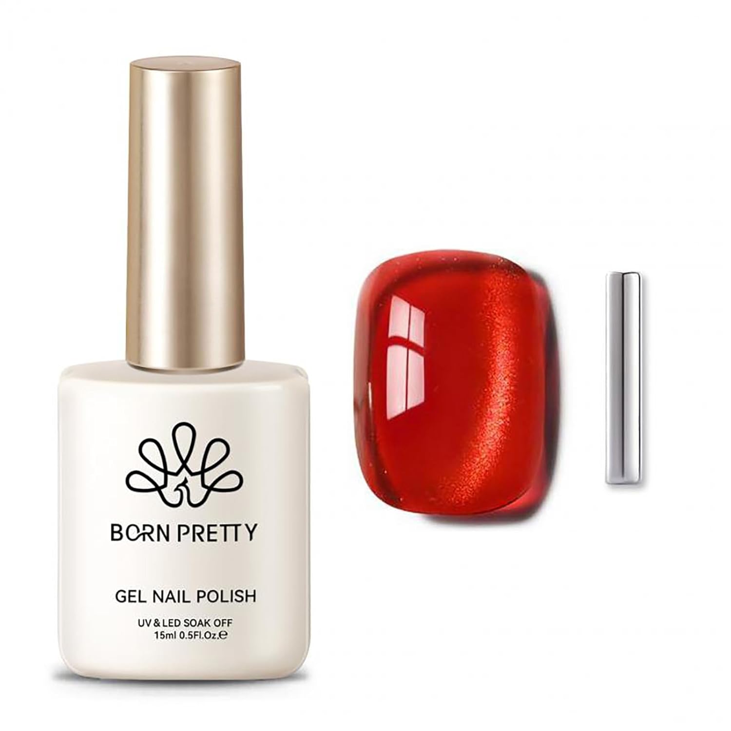 Born Pretty Cat Magnetic Eye Gel Nail Polish,Red Jelly Glass Magnetic Gel Polish, Artisan Glitter Soak Off Nail Art Salon Manicure Home Gift 15ml-BrightBean Baby