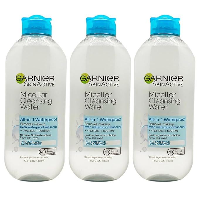 Garnier Skin Active Cleansing Water All in 1 Makeup Remover and Facial Cleanser 13.5 Pack, Micellar Waterproof, 40.5 Fl Oz, Pack of 3-BrightBean Baby