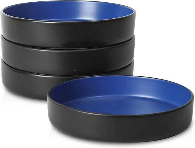 Stone Lain Albie Stoneware Bowl Set, 4-Piece Pasta Bowls for Kitchen, Ceramic Serving for Noodles, Fruit, Cereal, Dinner - Microwave & Dishwasher Safe, Black