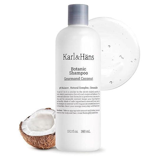 Karl&Hans Botanic Gourmand Coconut Vegan Shampoo Organic - Sulfate-Free, Moisturizing, Nourishing Shampoo with Coconut Oil&Natural Flower Extracts for Dry and Damaged Hair and Scalp Repair, 13.2 fl oz-BrightBean Baby