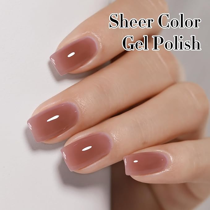 Double Rhythm 0.50 OZ Translucent Gel Polish Same Color Same Bottle Sheer Pastel Neutral Natural Milky 15 ML Jelly UV Nail Art DIY at Home (Red Brown-A1510)-BrightBean Baby