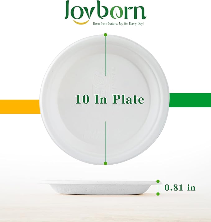 100% Compostable Paper Plates, 10 Inch, 125 Count, Biodegradable Bagasse Plates, Heavy Duty Disposable Plates Bulk for Party | Microwave-Safe | Soak-Resistant, Cut Resistant