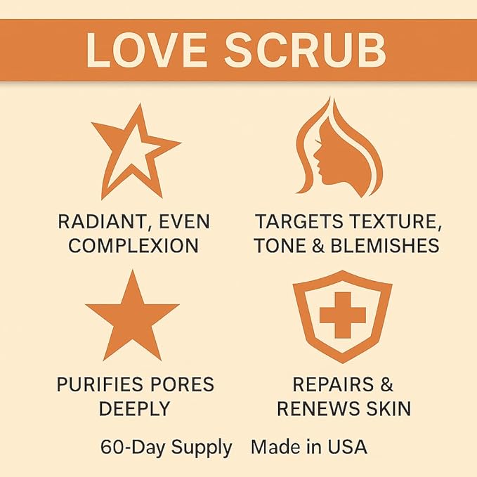 Love Scrub with Hyaluronic Acid Natural Face Exfoliator for Wrinkles, Acne, Fine Lines, Blackheads & Clogged Pores-BrightBean Baby