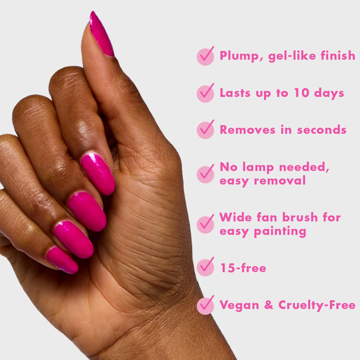 Olive & June Long Lasting Nail Polish | Plump Gel-Like Finish No Lamp Needed | Lasts up to 10 days | Salon-Quality at Home | 15-Free, Vegan Cruelty-Free Chip-Resistant | Lily Blooms Shimmering Magenta-BrightBean Baby