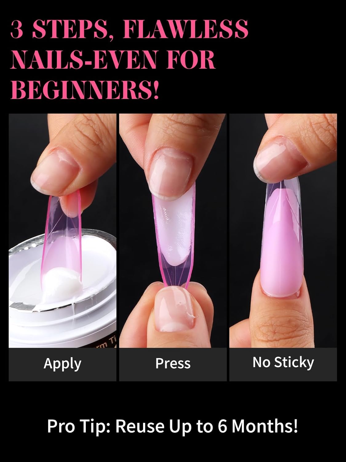 EBANKU Dual Nail Forms for Poly Extension Gel, 96 PCS Pink Nail Molds Reusable Nail Extension Forms for Builder Gel Manicure Design Salon DIY-12 Sizes-BrightBean Baby