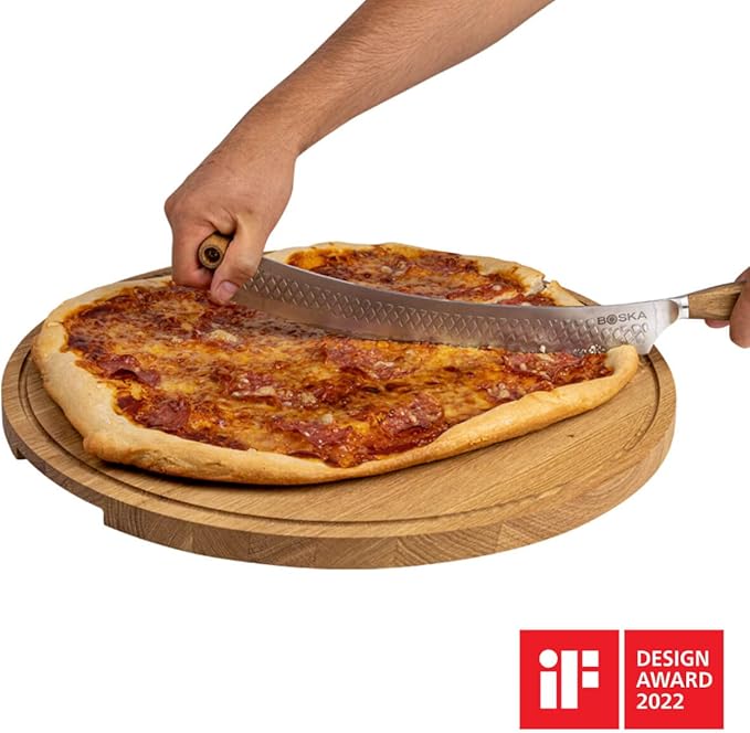 BOSKA Stainless Steel Cheese Knife - For All Types of Cheese Pizza - Multi-Functional Cheese Slicer - Handheld Slicer - Silver Non-Stick Oak Wood - Dishwasher Safe - For Kitchen Cooking