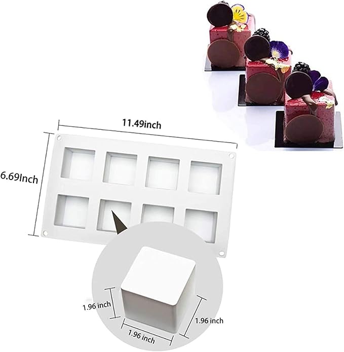 Silicone Molds Baking for Mousse Cake, 3D Baking Molds Dessert Molds for Pastry Truffle Pudding Jelly Cheesecake,3D Cube Shape (8-Cavity)