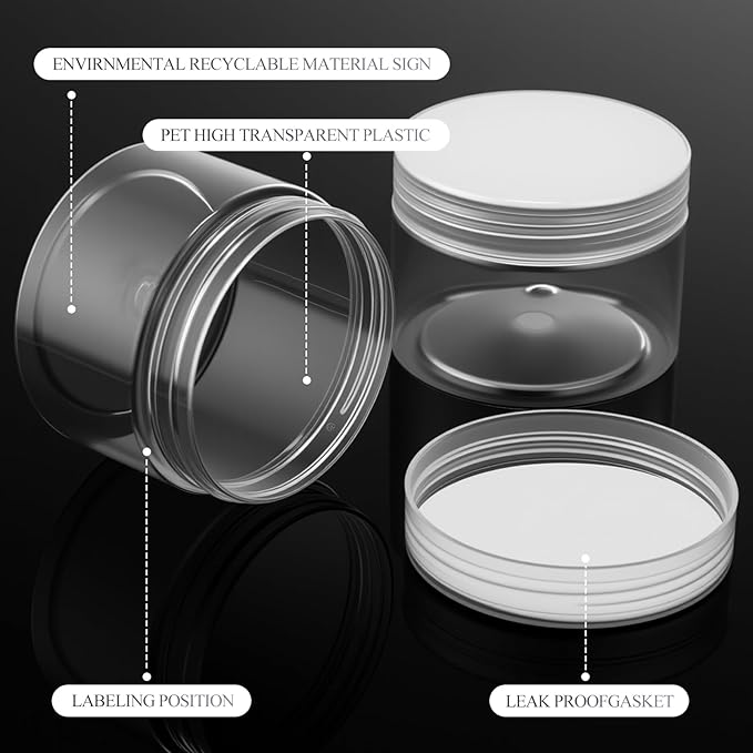 SATINIOR 24 Pieces Empty Clear Plastic Jars with Lids Round Storage Containers Wide Mouth for Beauty Product Cosmetic Cream Lotion Liquid Butter Craft and Food(Clear Lid,8 oz)-BrightBean Baby
