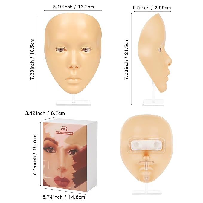 Makeup Practice Mannequin Face, 5d Reusable Silicone Makeup Practice Board Full Face with Makeup Brushes Sponge Set and Eyeshadow Board Makeup Kit for Makeup Artist, Girl's Gift Or Professionals-BrightBean Baby