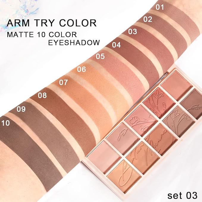evpct 10 Colors Matte Nude Eye Shadow Palette Makeup for Older Women, Nude Brown Pink Cocoa Taupe Mauve Neutral Matte Cream Smokey Mini Eyeshadow Palette for Blue Green Eyes, Contour Makeup Palettes 6-BrightBean Baby