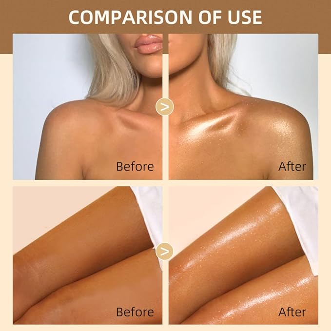 40ml Body Shimmer Oil,Liquid Body Illuminator, Waterproof Moisturizing And Glow For Face & Body, All-In-One Makeup Liquid Illuminator, Summer Body Luminizer,Makeup Brush Include(02#Rose Gold)-BrightBean Baby