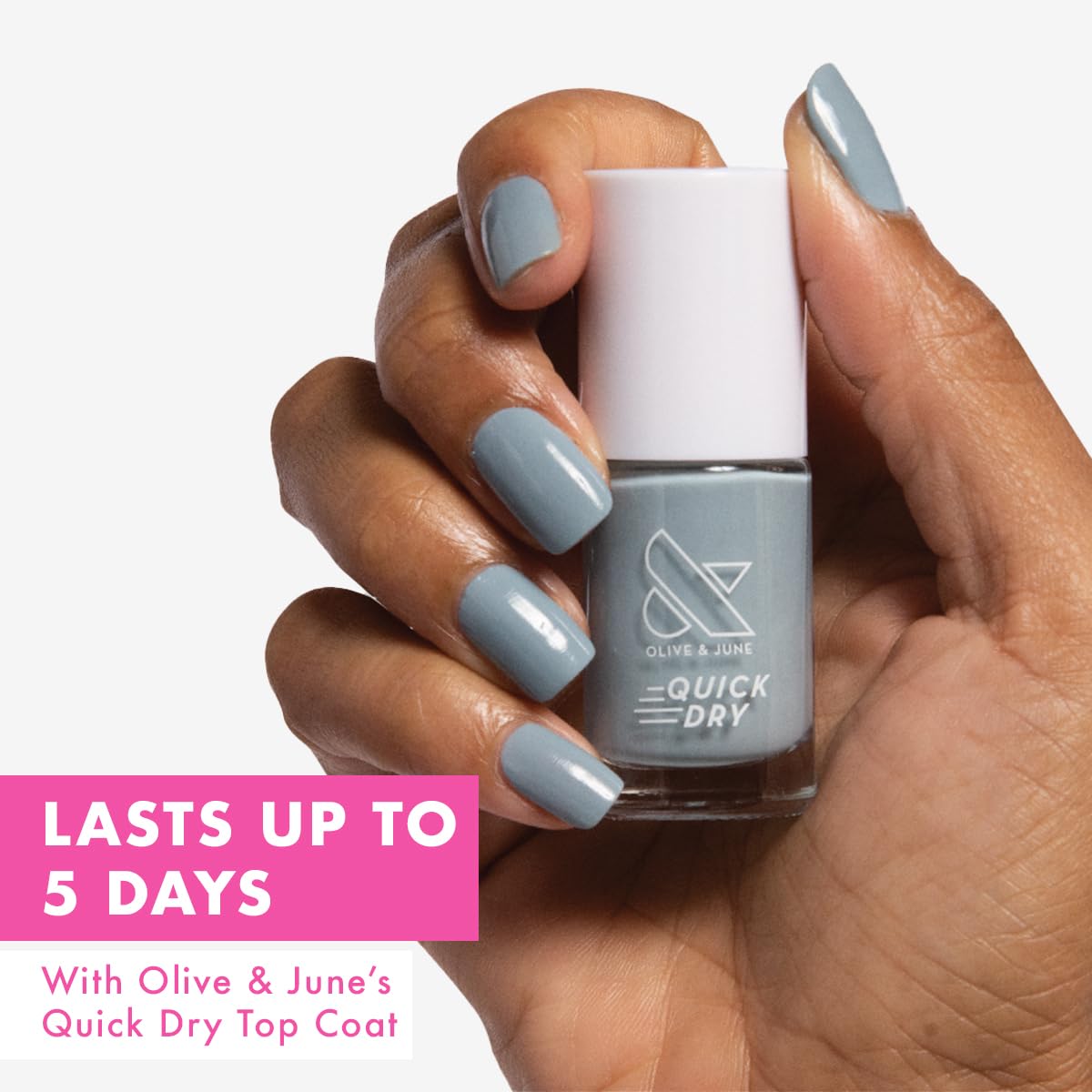 Olive & June Quick Dry Nail Polish | Instant, Fast-Drying, Smudgeproof Color | 15-free, Vegan, Cruelty-Free Formula | Lasts up to 5 Days | Salon-Quality Manicure, Pedicure at Home | Vintage Denim Blue-BrightBean Baby