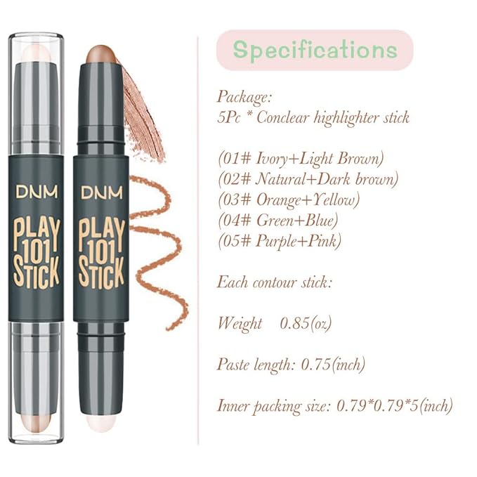 5Pcs Cream Contour Sticks Makeup Kit,Primer Face Makeup Highlighter Stick Contouring Makeup Kit for Beginners,Highlight and Contour Kit,Cream Concealer Makeup Blur Stick-BrightBean Baby