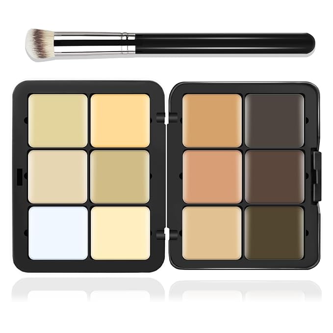 12 Colors Cream [Contour+Concealer] Makeup Palette for Cheeks - Multi-functional Makeup Palette with Brush, Natural Matte Long Wearing, Waterproof Blendable Face Makeup Palette (#03)-BrightBean Baby