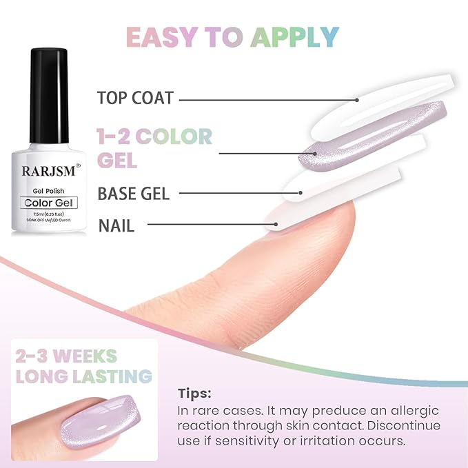 RARJSM Sparkle Diamond Cat Eye Gel Nail Polish Set 6 Colors Nude Pink Milky Jelly Purple Green Blue Silver Glitter Cateye Gel Polish with Magnet Stick UV LED Curing Requires Soak Off Home Salon Diy-BrightBean Baby