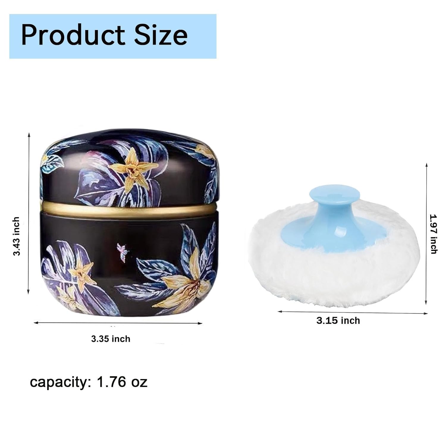 Body Powder Puff and Container, 3.35" Portable Dusting Powder Container with Soft Puff Loose Powder Case Box Jar with Lids for Baby Women Home and Travel Use-BrightBean Baby