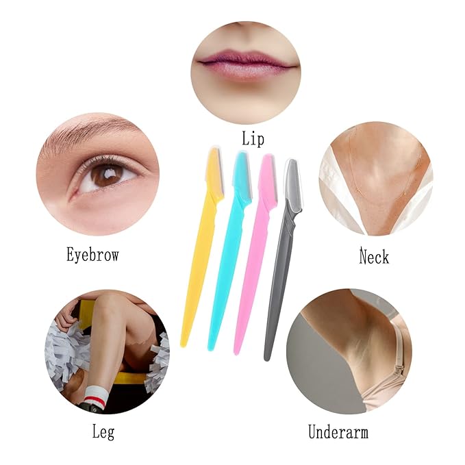Facial Razor, 64 Pcs Eyebrow Shavers for Women, Multipurpose Exfoliating Dermaplaning Tools for Face With Precision Cover, 4 Colors