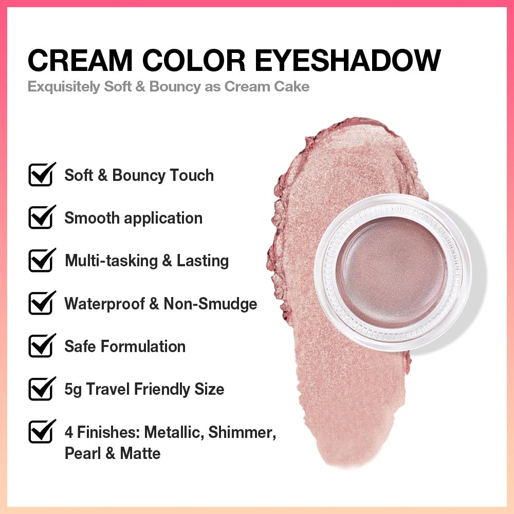 Cream Glitter Antique Rose Shimmer Metallic Eyeshadow Palette Makeup, Natural Single Mini Instant Holographic Eyeshadow For Women, Sombras Crema Para Ojos,Talc,Paraben&Cruelty Free,R02-BrightBean Baby