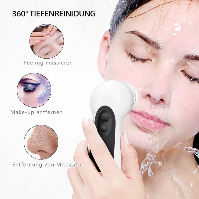 Waterproof Facial Cleansing Spin Brush Set with 5 Exfoliating Brush Heads - Electric Face Scrubber Cleanser Brush by CLSEVXY - Face Brush for Gentle Exfoliation and Deep Scrubbing-BrightBean Baby
