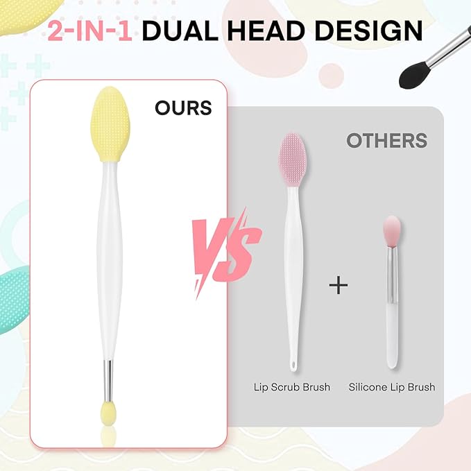 Unaone Lip Scrub Brush - 3 PCS Dual-ended Lip Scrubber Exfoliator and Silicone Lip Brush, 2-in-1 Silicone Lip Scrub Tool Lip Mask Applicator, Gentle Exfoliator & Applicator for Soft-BrightBean Baby
