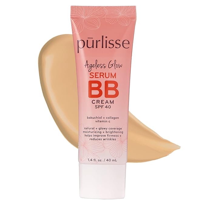 pūrlisse Ageless Glow Serum BB Cream SPF 40 - Glow BB Cream with SPF Enriched with Bakuchiol & Vitamin C to Help Improve Firmness & Reduce Wrinkles for Dewy Skin - Light Medium (1.4 oz)-BrightBean Baby
