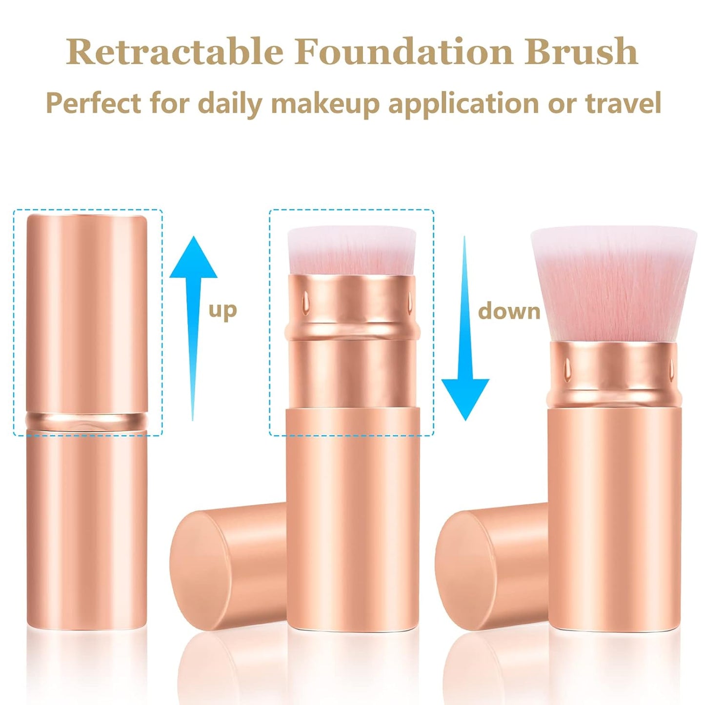 Falliny Retractable Makeup Brushes, Travel Kabuki Powder Foundation Brush, Portable Face Liquid Foundation Sunscreen Brush with Cover for Blending Liquid, Bronzer,Cream or Flawless Powder Cosmetics-BrightBean Baby
