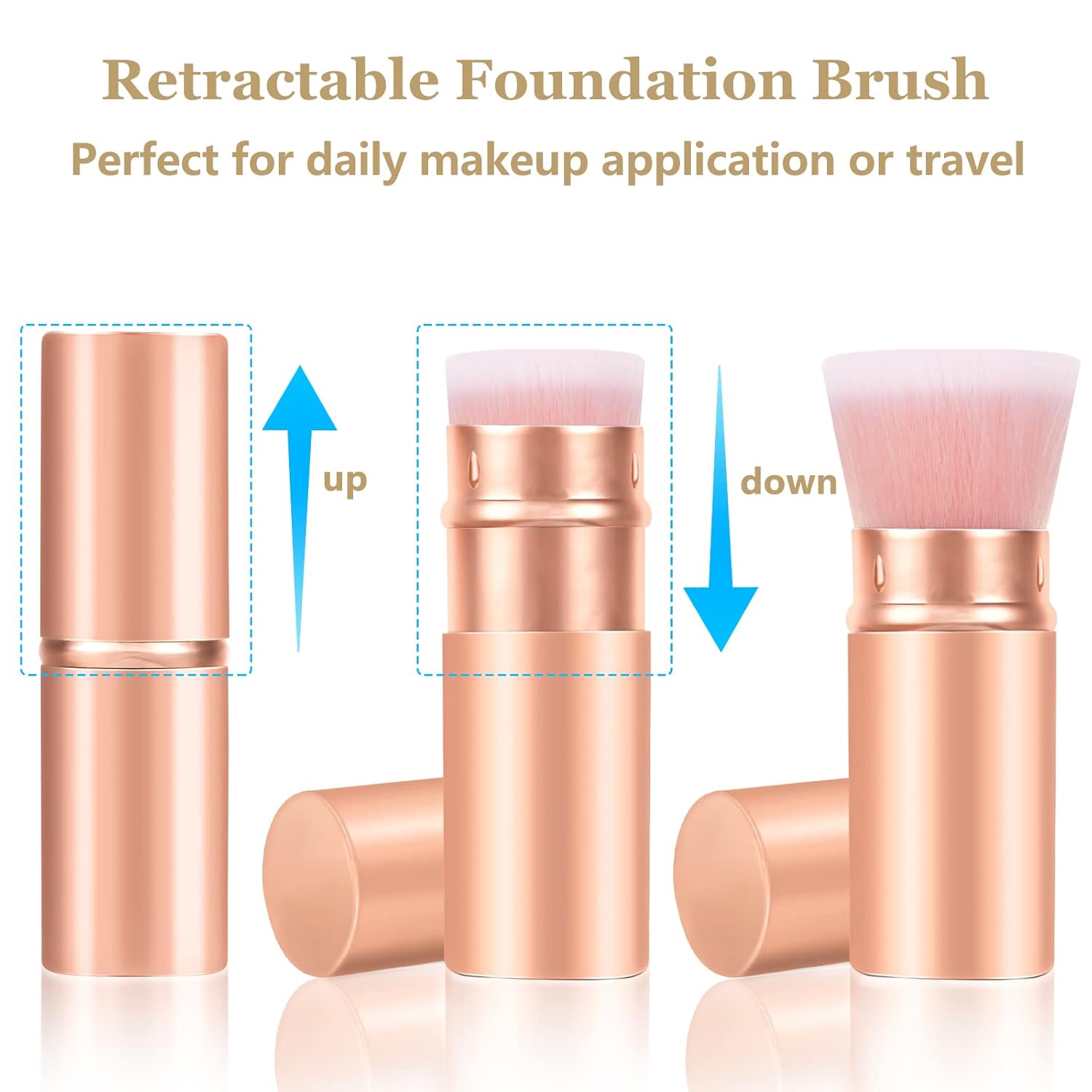 Falliny Retractable Makeup Brushes, Travel Kabuki Powder Foundation Brush, Portable Face Liquid Foundation Sunscreen Brush with Cover for Blending Liquid, Bronzer,Cream or Flawless Powder Cosmetics-BrightBean Baby