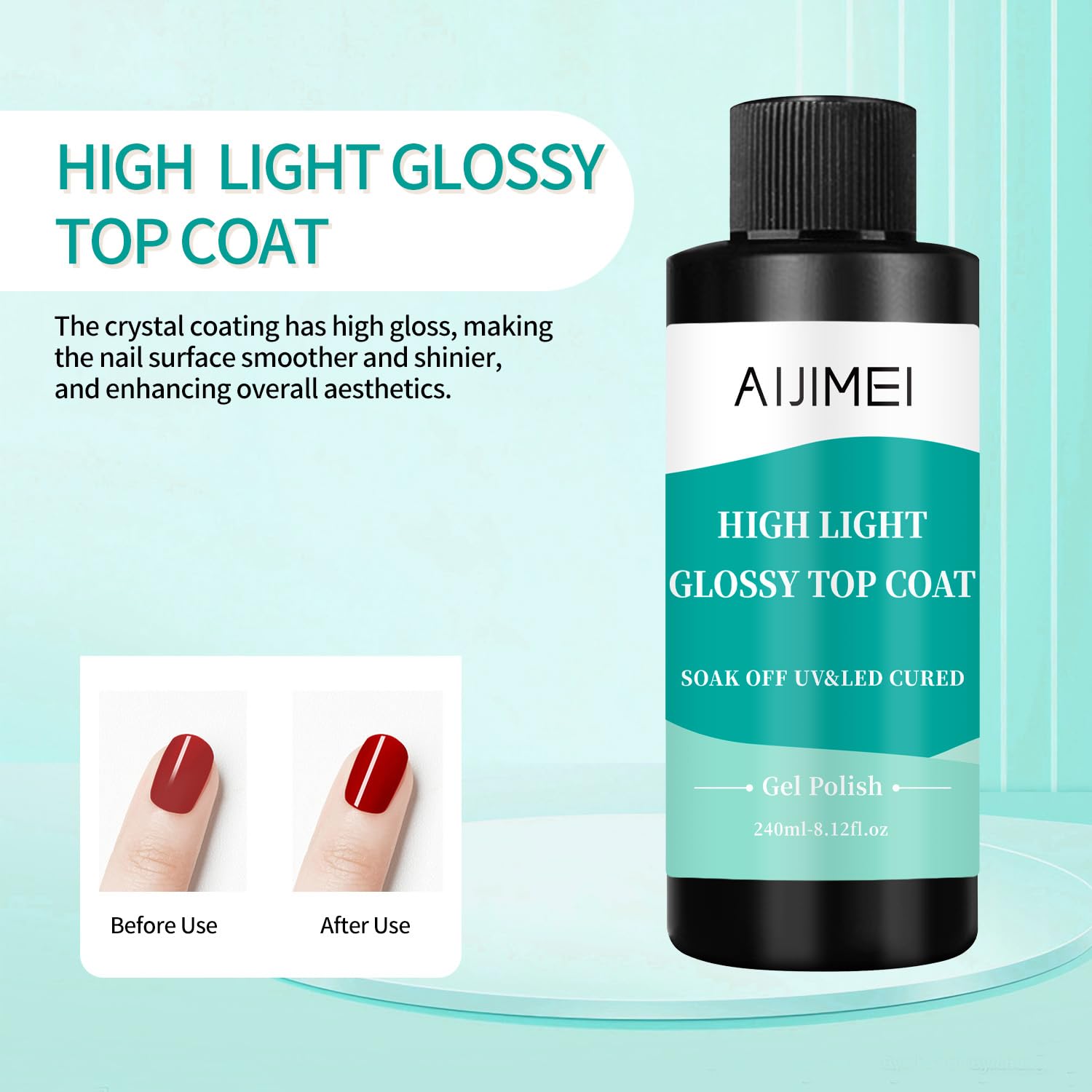 AIJIMEI 240ml High Shine Glossy Top Coat for Nails Long Lasting, Smooth TopCoat, High Light Glossy Top Coat for DIY Nail Art Use Enhance Your Manicure with Brilliant Reflection 8 Fl Oz-BrightBean Baby
