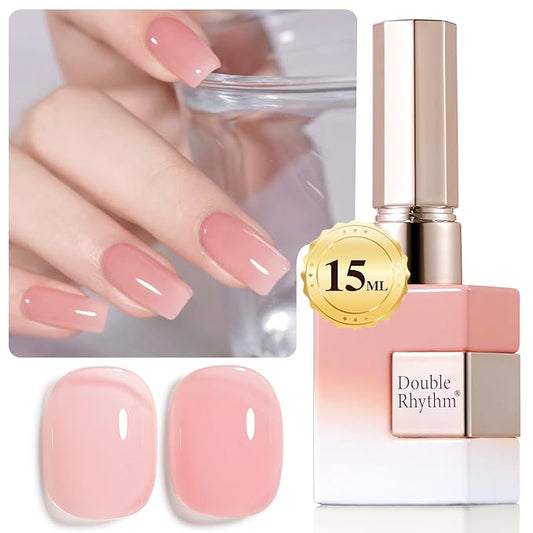 Double Rhythm 0.50 OZ Translucent Gel Polish Same Color Same Bottle Sheer Pastel Neutral Natural Milky 15 ML Jelly UV Nail Art DIY at Home (Jelly Rose Pink-A1380)-BrightBean Baby
