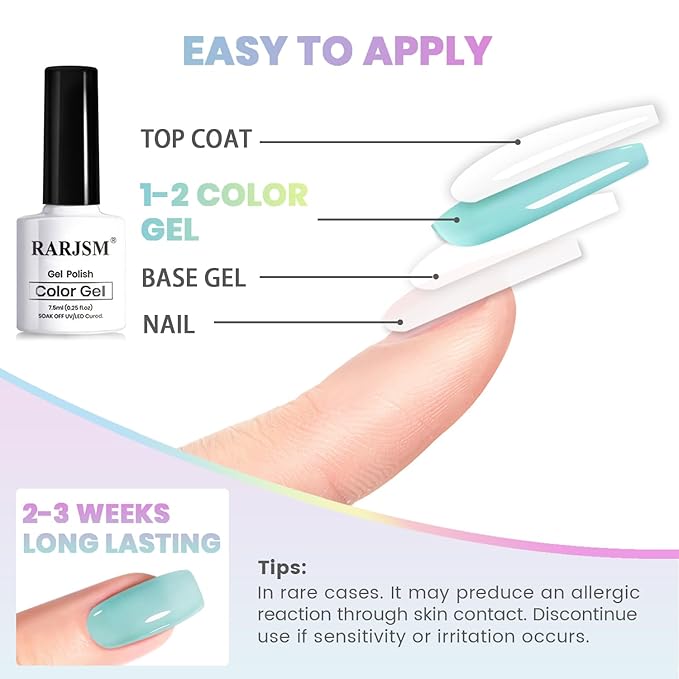 RARJSM Pastel Stained Glass Gel Nail Polish Set 6pcs Clear Orange Yellow Blue Pink Purple Crytal Transparent Jelly Series Sheer Amber Gel Varnish LED UV Curing Requires Spring Easter French Manicure-BrightBean Baby