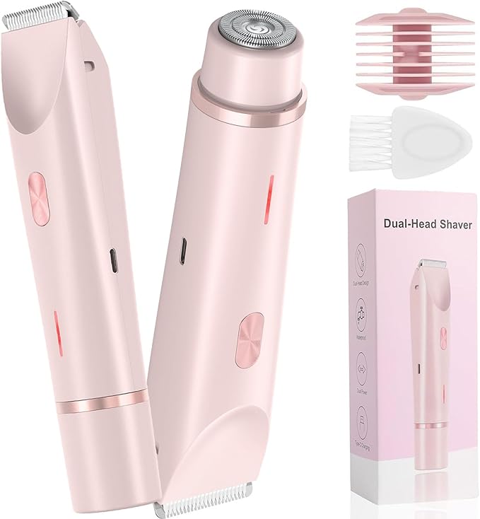 Bikini Trimmer for Women, Waterproof Bikini Shaver with Dual Head Design, Cordless Rechargeable Shaver for Women Private Area, Gentle Wet & Dry Hair Removal for Bikini Line & Underarms-BrightBean Baby