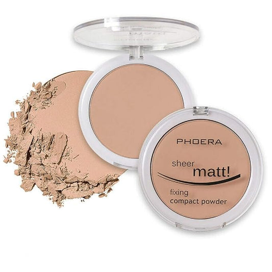 AQUAPURITY PHOERA Sheer Matte Compact Powder Fixing Powder Makeup Base Fixer Setting Powder Foundation Fixing Compact Pressed Powder Long Lasting Make Up Fixer Skin Vitamin E Beauty Blender (203 NUDE)-BrightBean Baby