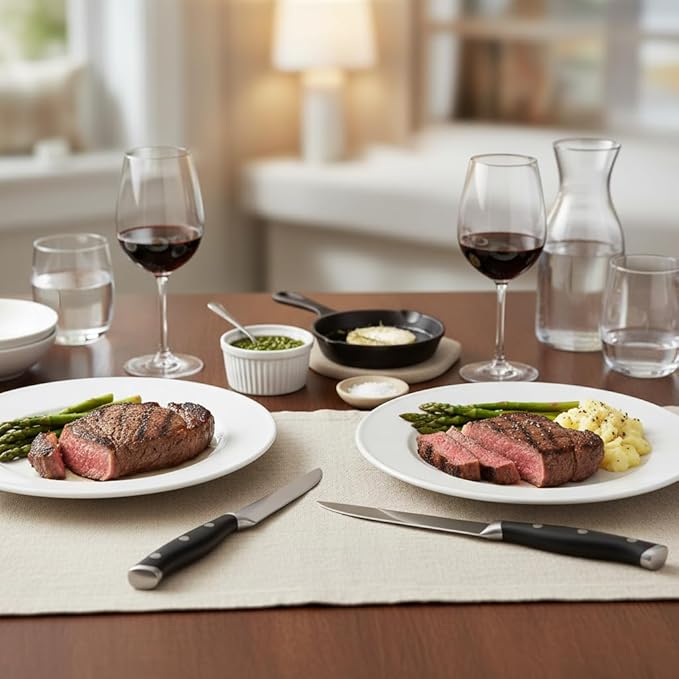 Alata 8-Piece Steak Knives Set with Acacia Block Built-in Sharpener, 4.7 Inch Non Serrated Razor-Sharp Dinner Knives, Full-Tang Construction, Dishwasher Safe