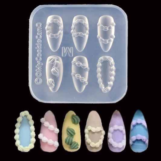 Nail Art Silicone Mold Embossed Cream Chain Design DIY Manicure 3D Carving Template with 6 Patterns, Resin Craft Making Tool Mould for Women Nail Decoration-BrightBean Baby