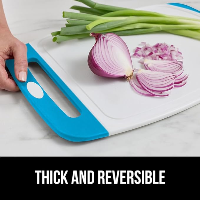 GORILLA GRIP BPA-Free Reversible Kitchen Cutting Board Set of 3, US Designed, Nonporous, Juice Grooves Catch Liquid, Slip Resistant Border, Dishwasher Safe, Durable Large Food Chopping Boards, Aqua