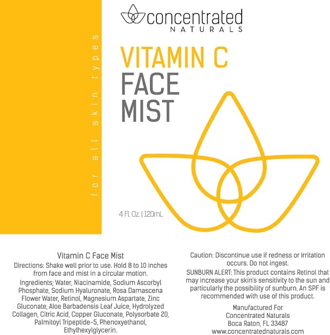 Vitamin C Glow Hydrating Anti-Aging Face Mist w/Actives | Vita C, Niacinamide, Collagen, Peptides and Retinol | Refreshes & Brightens Complexion | 4 fl oz, 120 ml-BrightBean Baby