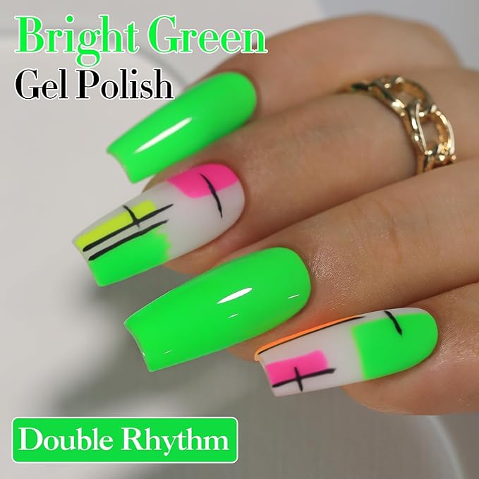 Double Rhythm Translucent Gel Polish Sheer Neutral Natural Light Milky Same Color Same Bottle 15ML Jelly UV Nail Polish Nail Art DIY at Home (Neon Glow Green-A1421)-BrightBean Baby