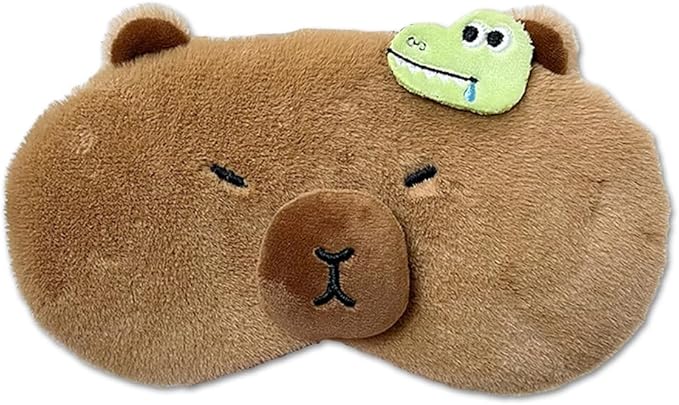 PERFECTSIGHT Cute Plush Eye Mask, Lightweight Adjustable Eyeshade, Faux Fur Cover for Women Men Sleep Travel Nap (Capybara)-BrightBean Baby