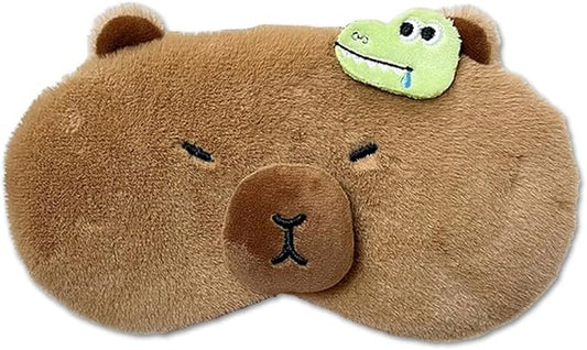 PERFECTSIGHT Cute Plush Eye Mask, Lightweight Adjustable Eyeshade, Faux Fur Cover for Women Men Sleep Travel Nap (Capybara)-BrightBean Baby