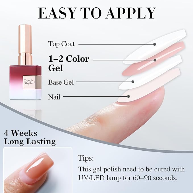 Double Rhythm 0.5Oz Jelly Gel Polish Translucent Sheer Neutral Natural Light Milky Same Color Same Bottle 15ML Nail Art DIY at Home (Blood Red-A1371)-BrightBean Baby