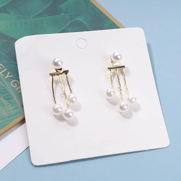 Boho Pearl Drop Dangle Earrings Gold Pearl Ear Jacket Earrings Vintage Dangle Pearl Tassel Earrings Double Way Front Back Earrings Jewelry for Women Gifts-BrightBean Baby