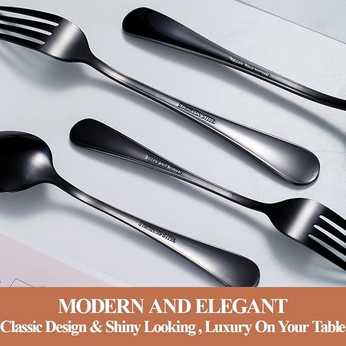 Lazycorner 20 Pcs Black Silverware Set for 4, Mirror Polished Flatware Set Stainless Steel Fork Knife Spoon, Food Grade Eating Utensils Sets, Reusable Silverwear Cutlery Set, Dishwasher Safe