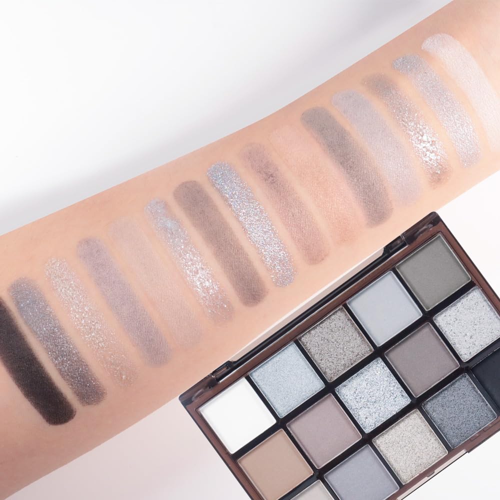 Smokey Black Eye Shadow Makeup Palette,15 Colors Gray Silver Dark Shimmer Matte Makeup Pallet,Long Lasting Waterproof Blendable for Daily and Halloween,Vegan,Cruelty -free-BrightBean Baby