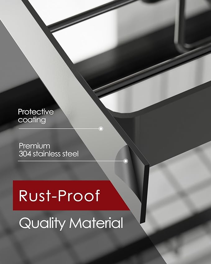 Dish Drying Rack - Over The Sink Dish Drainer Drying Rack with Utensil & Knife Holder, Hooks, Stainless Steel Kitchen Organizers and Storage Solution, 11.8" D x 31.5"~39.0''W x 30" H, Black